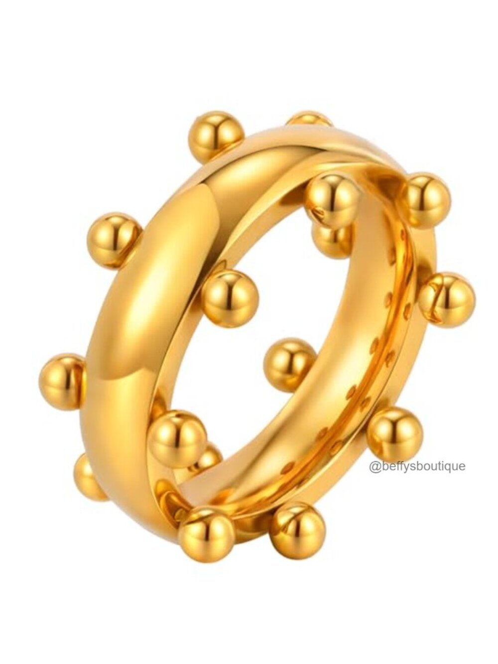 Kokoma Stainless Steel Beaded Ball Stacking Ring Chunky Statement Band